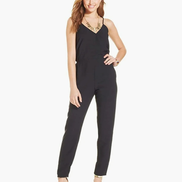 Jessica Simpson Bren Black braided Strap Straight Leg Jumpsuit, Size Large - Picture 1 of 5